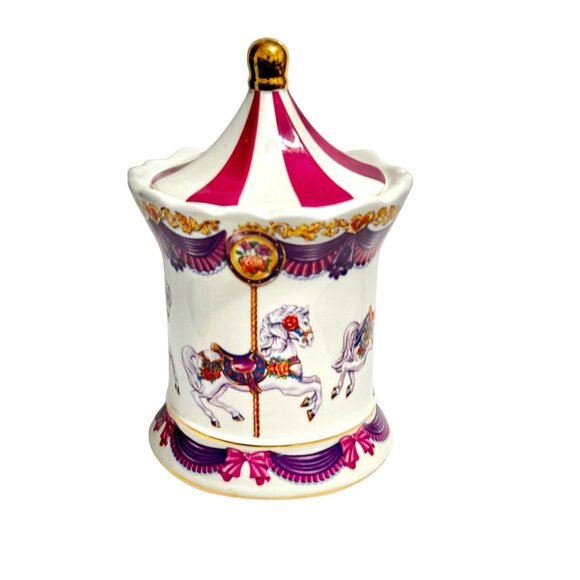 Vintage Teleflora Carousel Horse Ceramic Jar Music Box - Picture 1 of 8